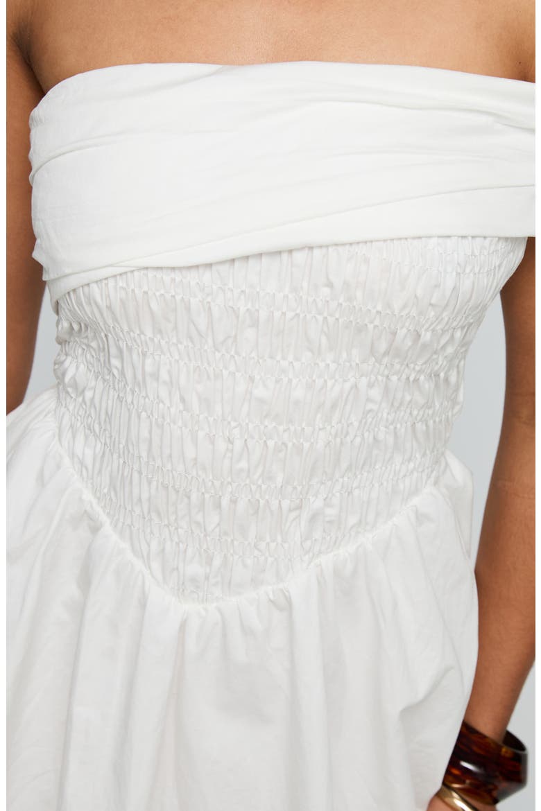 Fruitful Smocked Off the Shoulder Organic Cotton Minidress, Alternate, color, WHITE