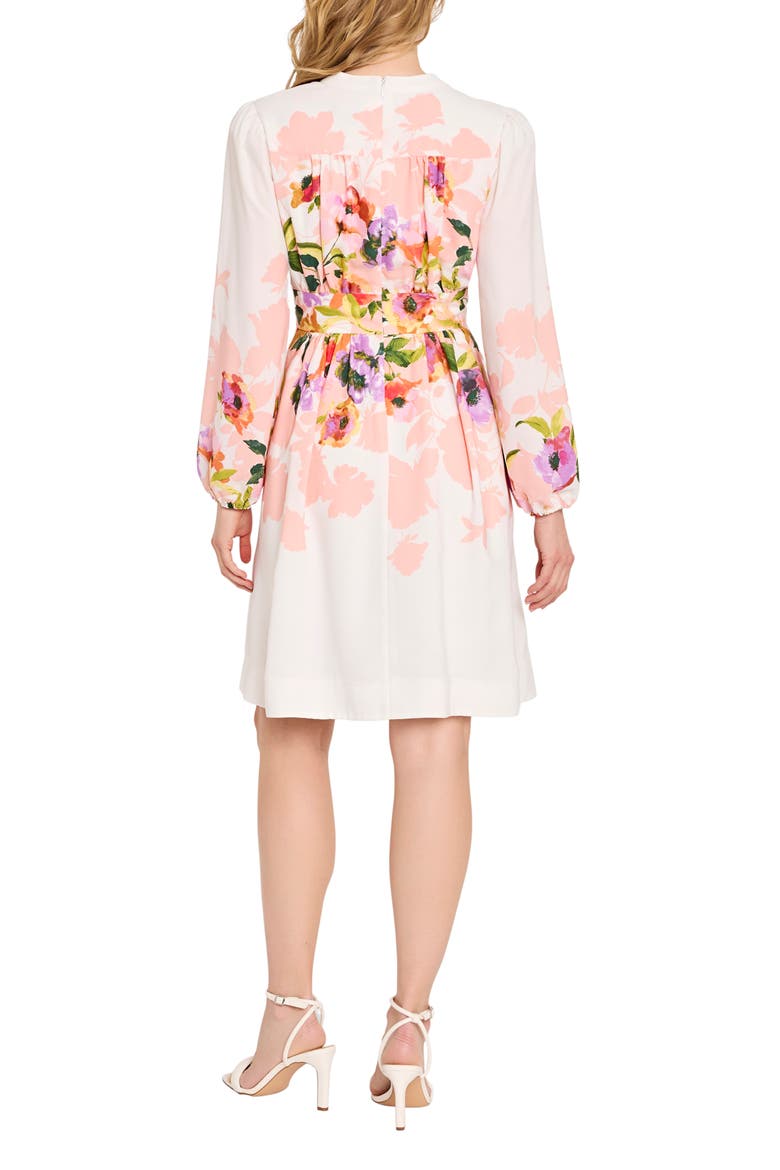 Belted Print Long Sleeve Dress, Alternate, color, IVORY BLUSH