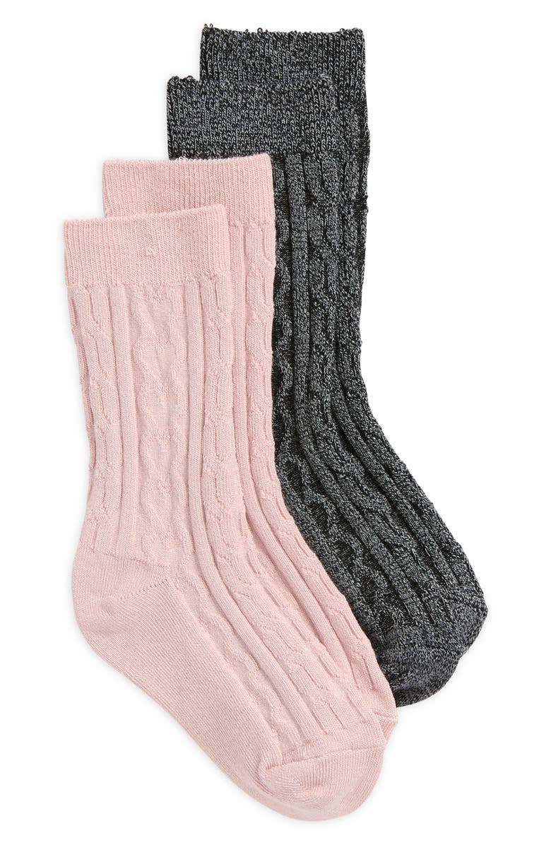 Nordstrom Kids' Assorted 2-Pack Heart Cable Crew Socks, Main, color, 