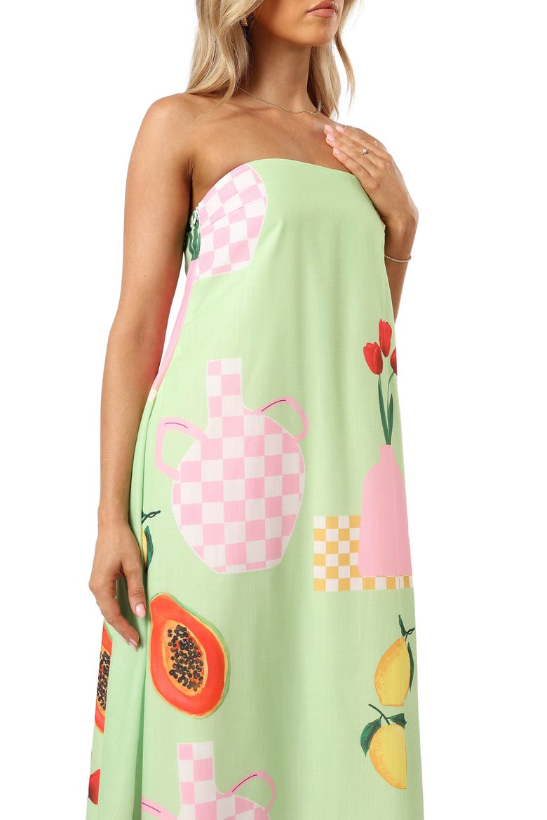 Piccolo Fruit Print Strapless Maxi Dress, Alternate, color, GREEN PAPAYA