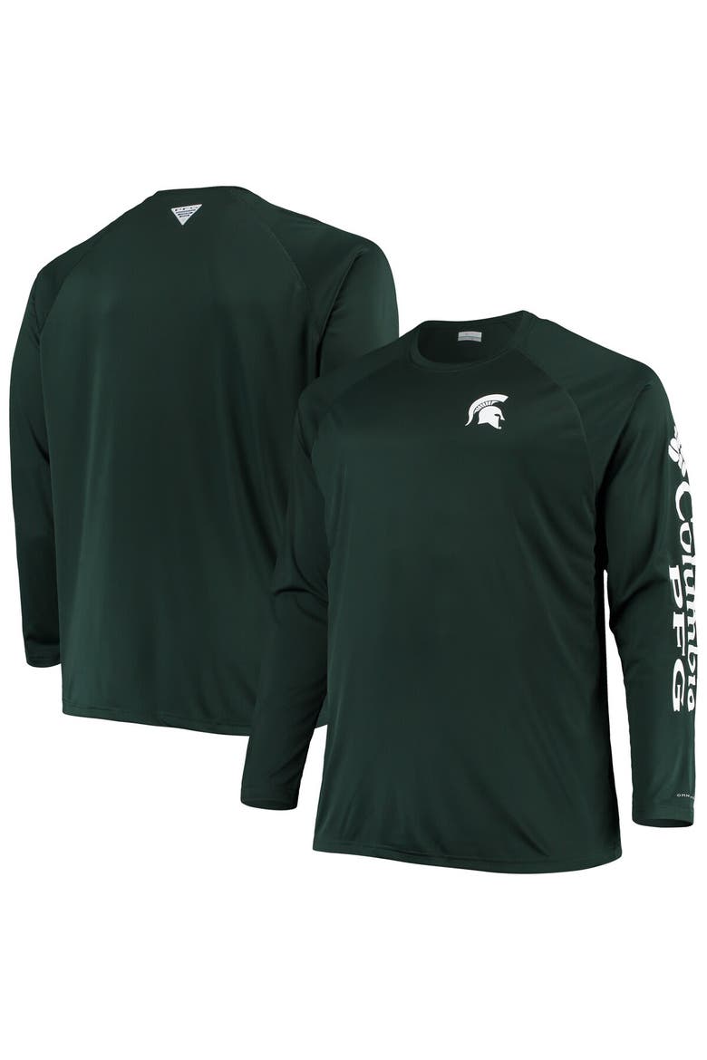 Men's Columbia Green Michigan State Spartans Big & Tall Terminal Tackle Omni-Shade Long Sleeve Raglan T-Shirt, Main, color, Green
