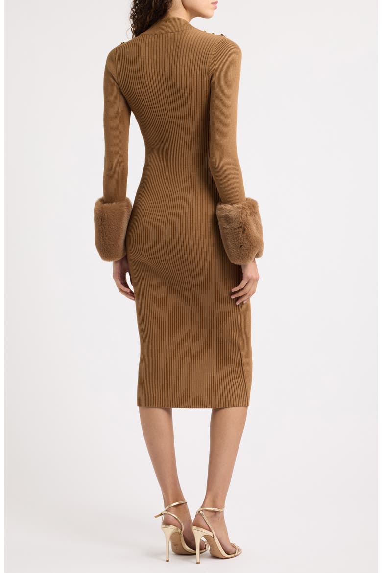 Savannah Faux Fur Cuff Ribbed Sweater Dress, Alternate, color, SABLE