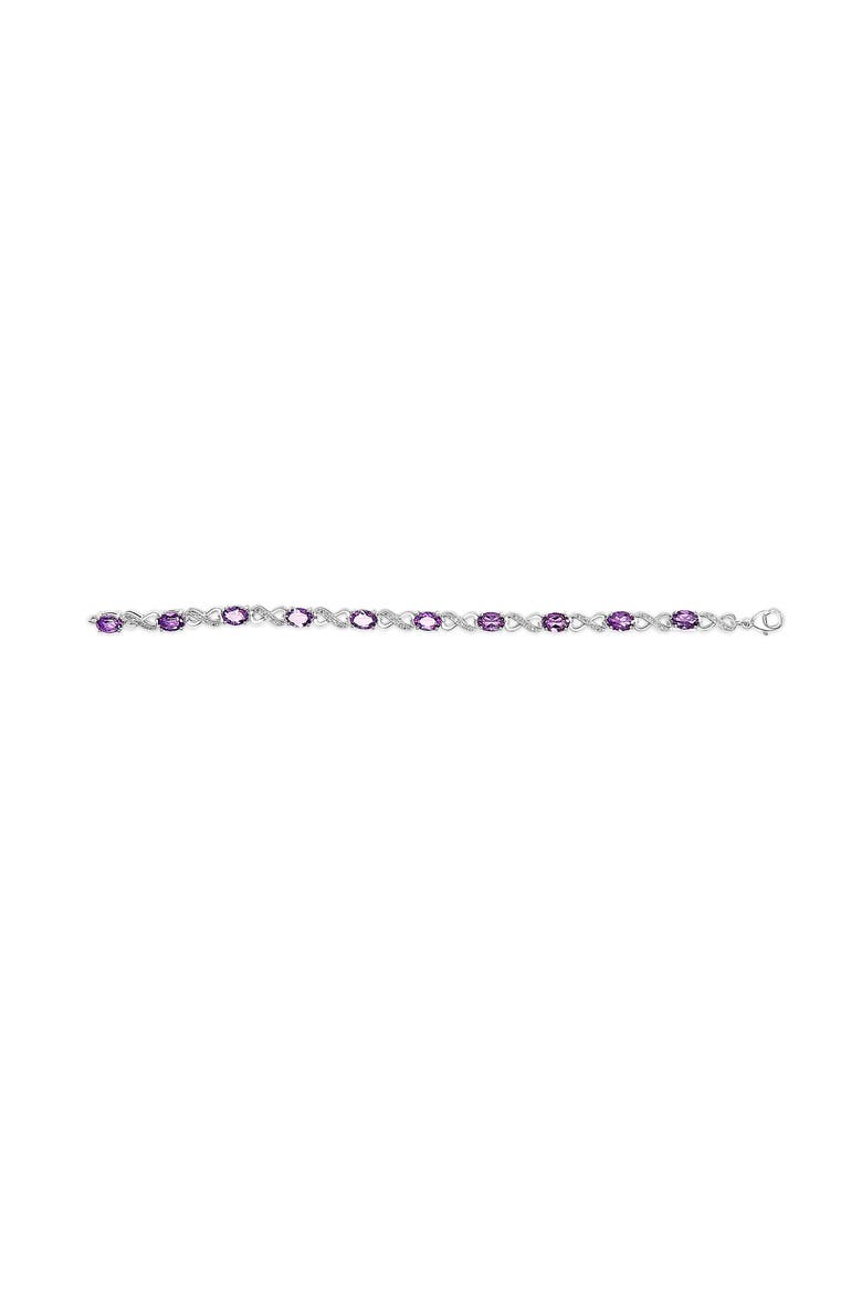 Silver Oval Purple Amethyst and Diamond Infinity Link Bracelet, Alternate, color, White