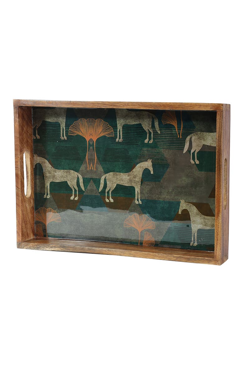 Rectangular Resin & Wood Decorative Tray Set, Alternate, color, GREEN