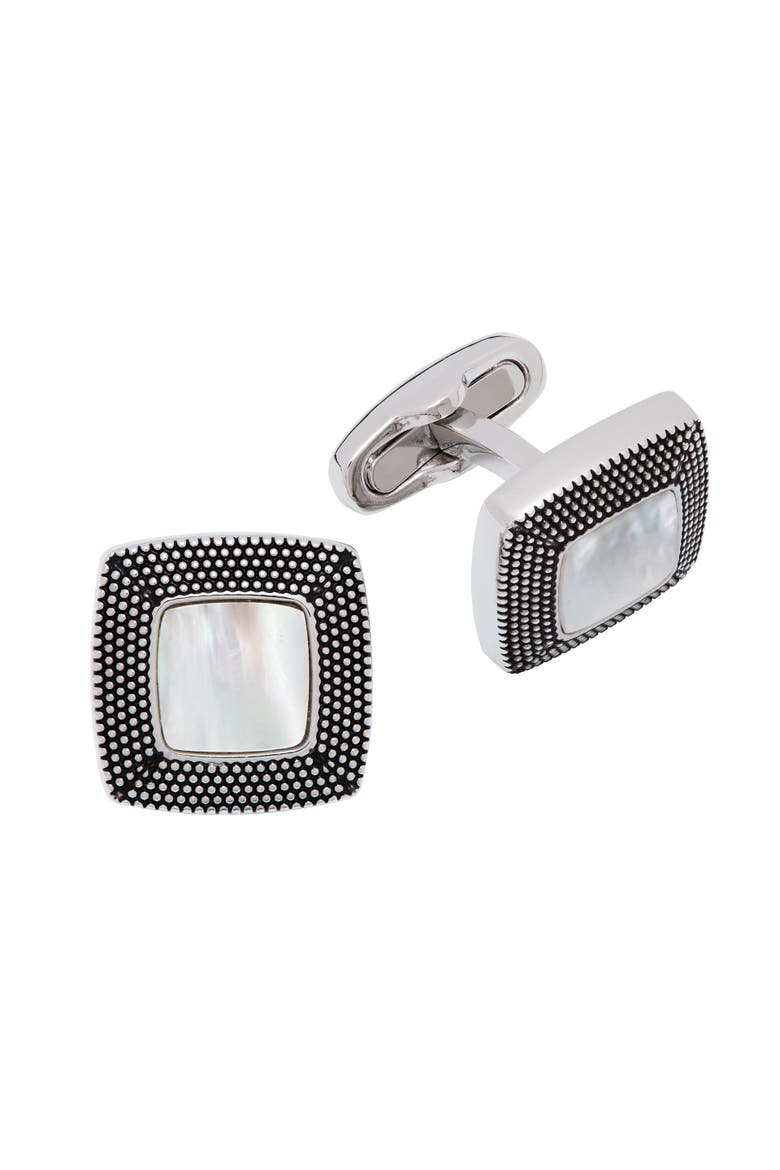 Granulated Soft Square Gemstone Inlay Cufflinks, Main, color, White