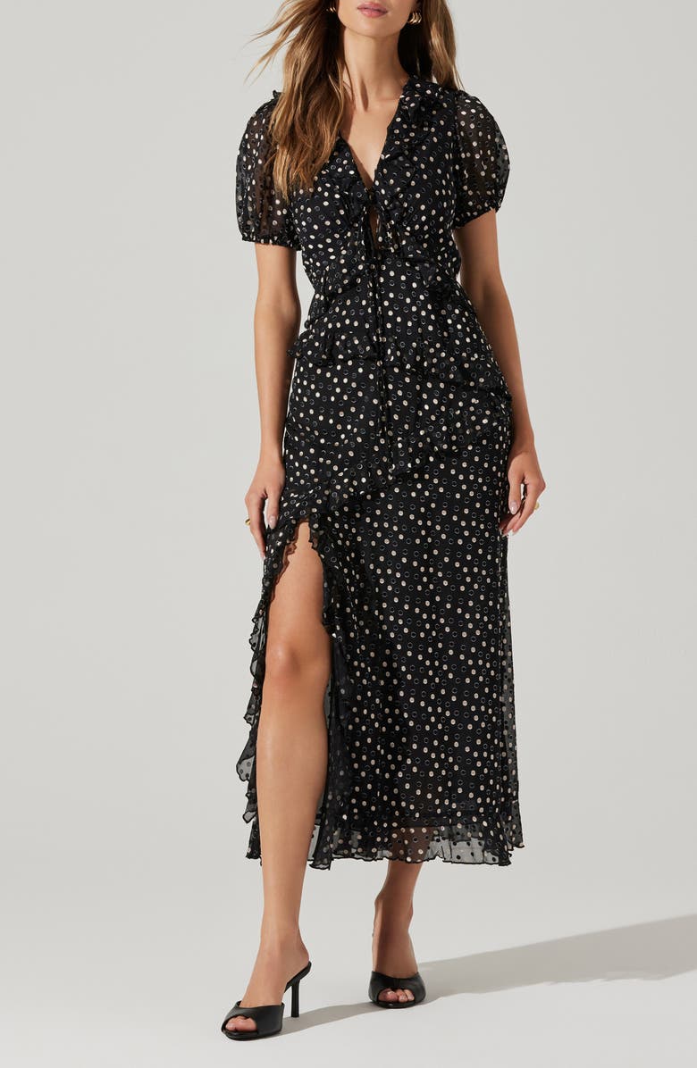 ASTR the Label Bennet Polka Dot Dress, Main, color, Black Polk