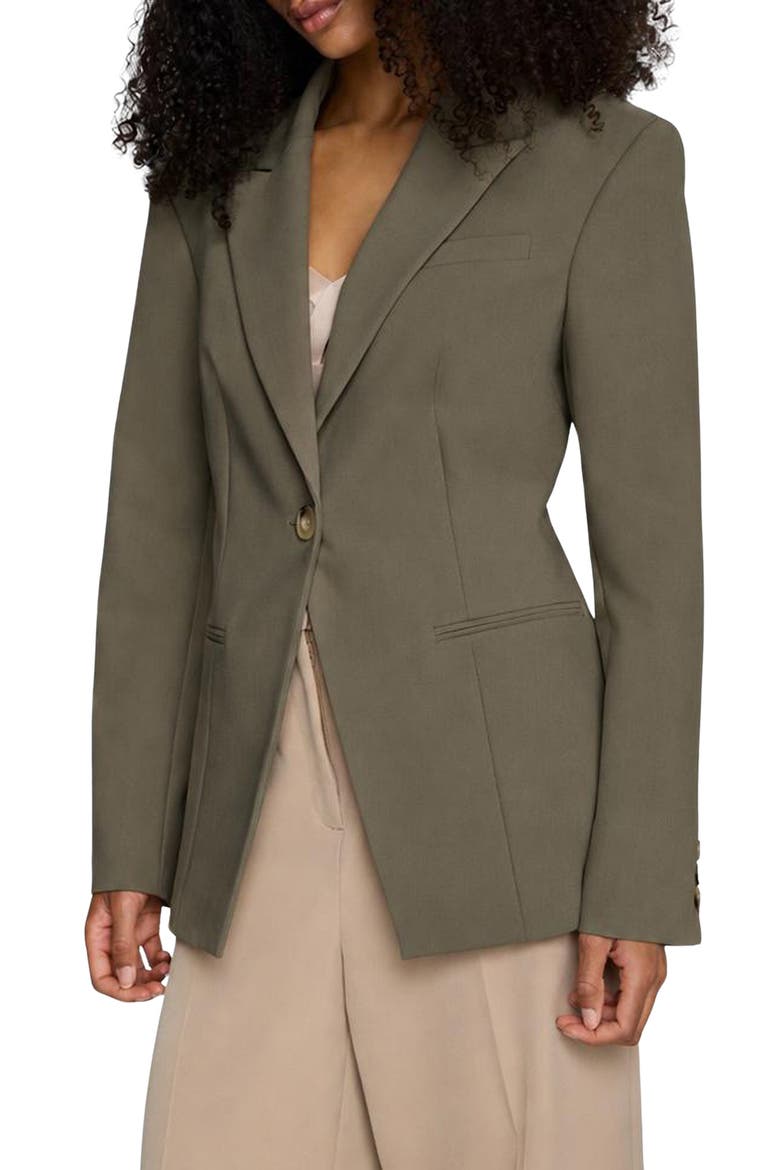 Peak Lapel Single Button Blazer, Alternate, color, TURTLE GREEN