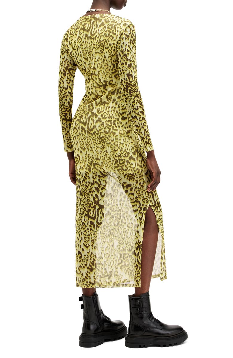 AllSaints Edana Leopard Print Long Sleeve Mesh Dress, Alternate, color, 