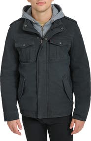 Levi's® Washed Cotton Faux Shearling Lined Hooded Military Jacket