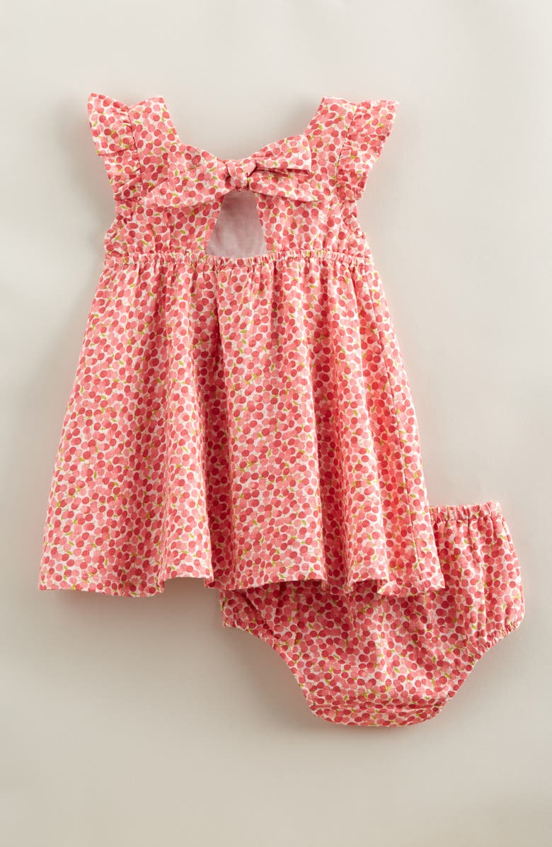 Nordstrom Flutter Sleeve Tie Back Cotton Muslin Sundress & Bloomers, Alternate, color, Red Cherry Ditsy