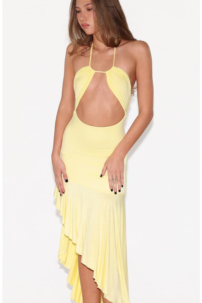 Lile Cutout Halter Midi Dress, Alternate, color, BUTTER YELLOW