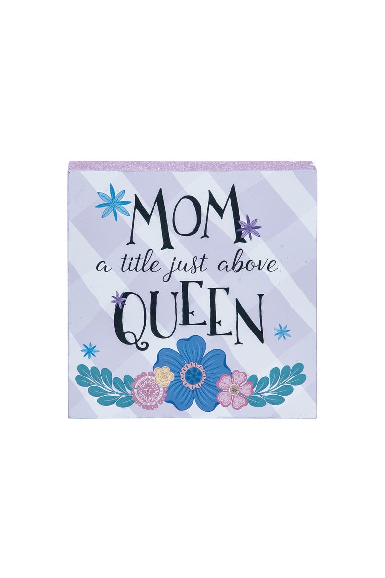 Mom A Title Just Above Queen Decorative Wooden Shelf Sitter, Main, color, Blue