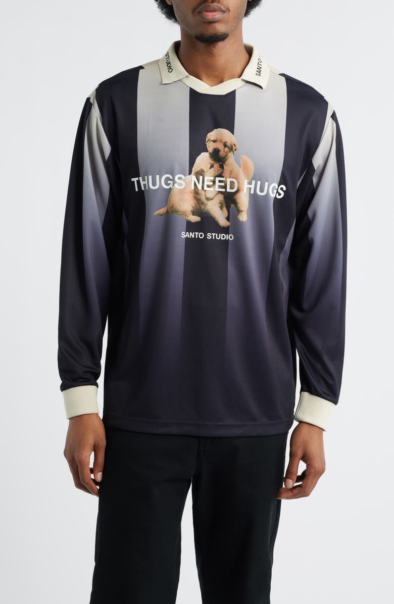 SANTO STUDIO Thugs Need Hugs Graphic Club Jersey, Main, color, Black