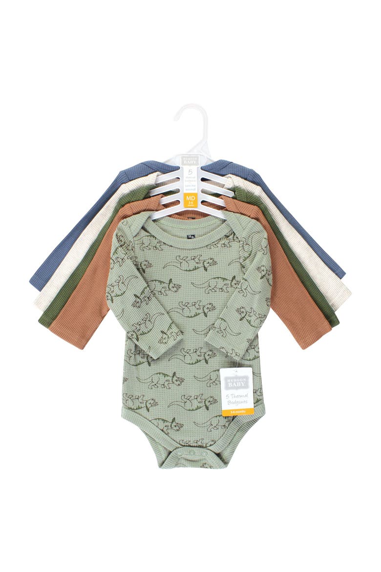 Thermal Long Sleeve Bodysuits, Alternate, color, Sage Dinosaur
