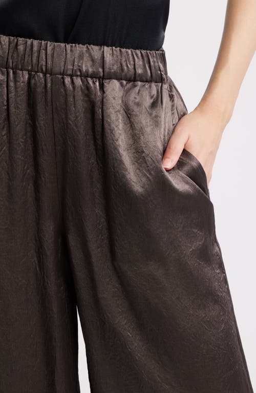 Eileen Fisher Crinkle Satin Wide Leg Ankle Pants In Brown