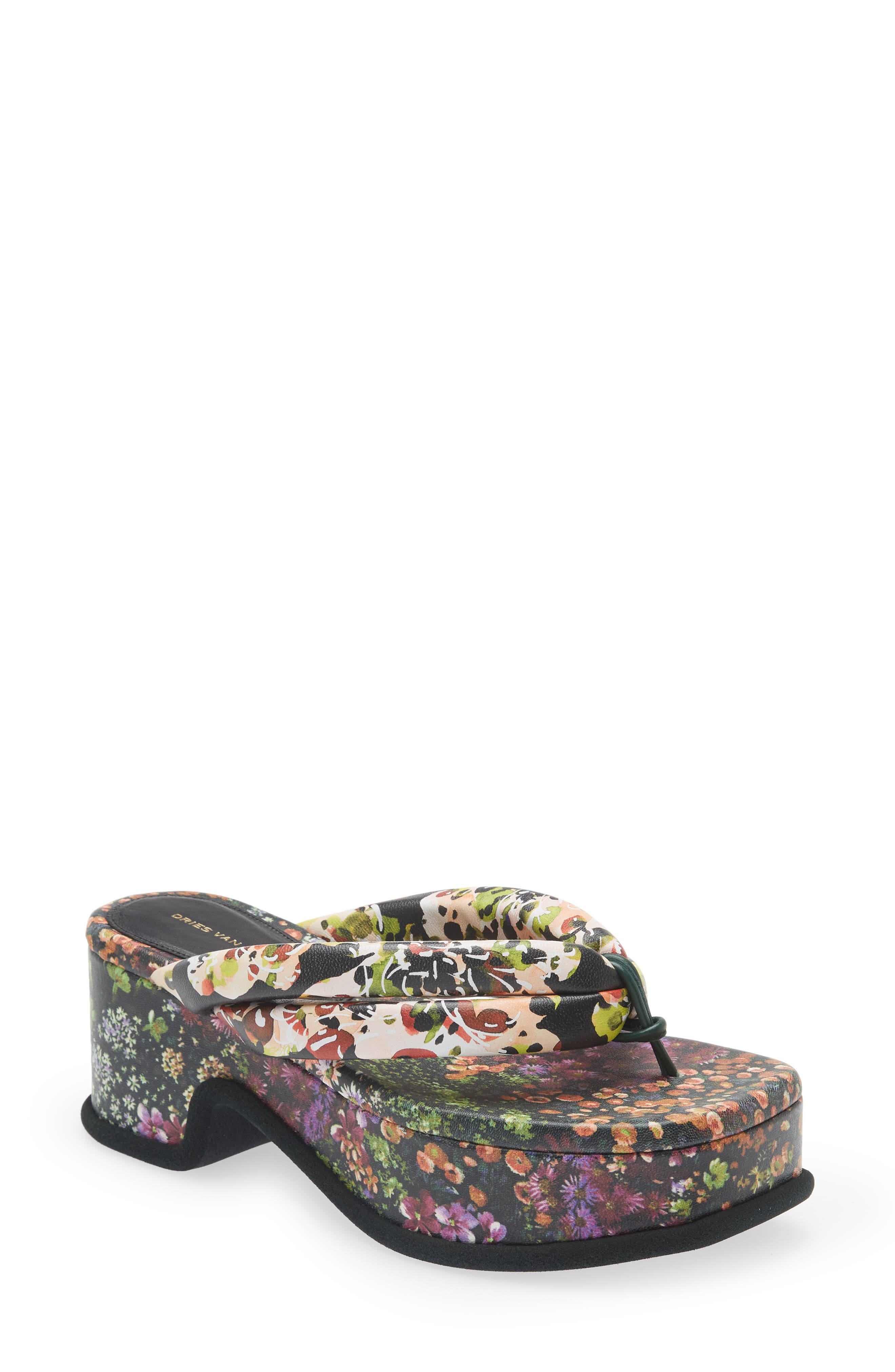 Dries Van Noten Floral Platform Flip Flop, Main, color, 