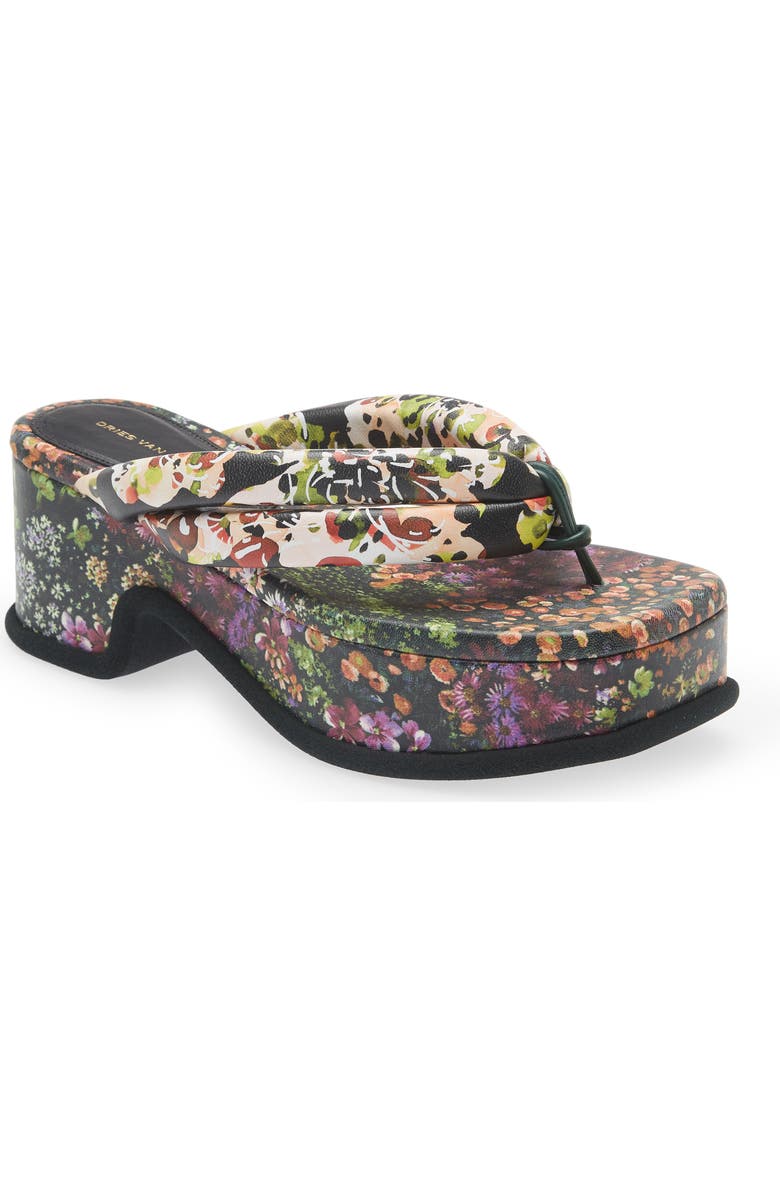 Dries Van Noten Floral Platform Flip Flop, Main, color,