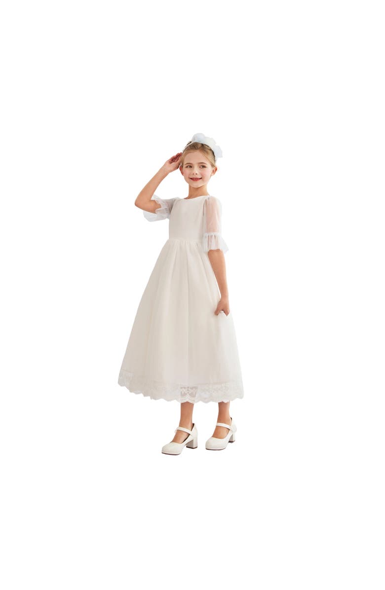 Tulleen Montessa Formal Dress with Lace Trim, Alternate, color, White