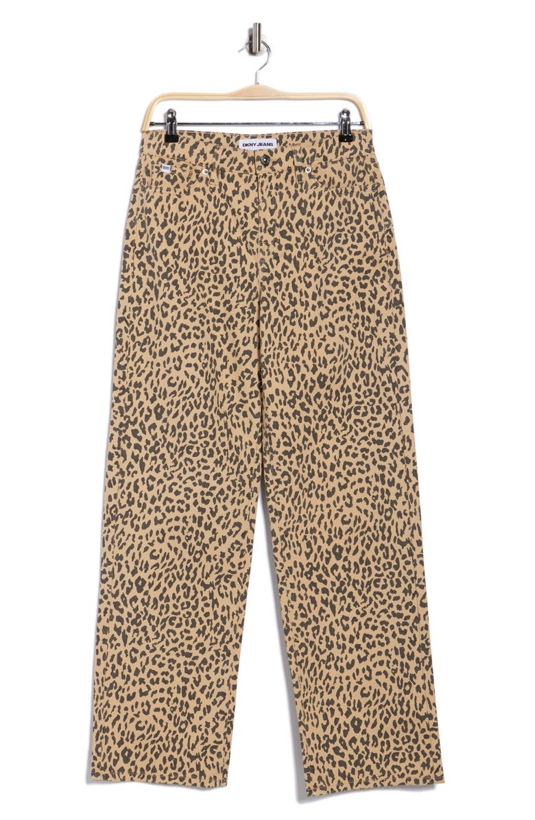 DKNY Jeans Leopard Print Raw Ankle Relaxed Straight Leg Jeans, Alternate, color, Travertine/ Leopard Print