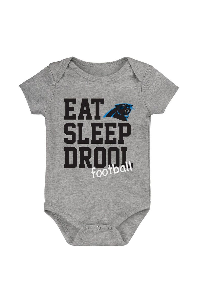 Outerstuff Newborn & Infant Blue/Black/Heather Gray Carolina Panthers Three-Pack Eat, Sleep & Drool Retro Bodysuit Set, Alternate, color, Blue