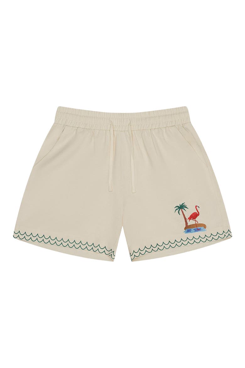 Flamingo Beach Drawstring Shorts, Main, color, WHITE MULTI