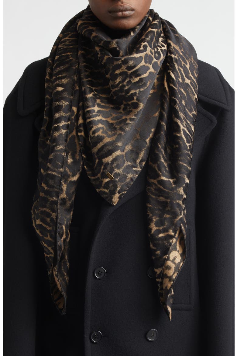 Leopard Print Silk & Cashmere Square Scarf, Alternate, color, 9760 BEIGE/BLACK
