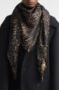 Saint Laurent Leopard Print Silk & Cashmere Square Scarf