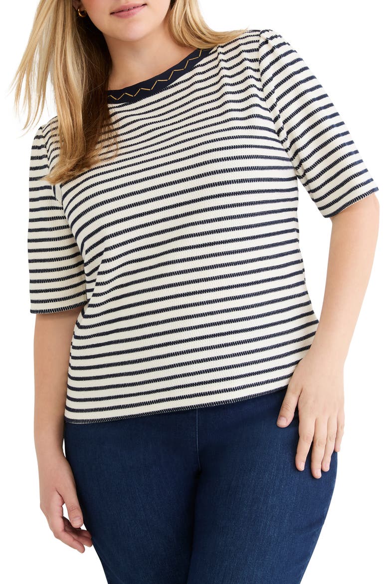 Embroidered Boat Neck Shirt, Main, color, INDIGO MULTI