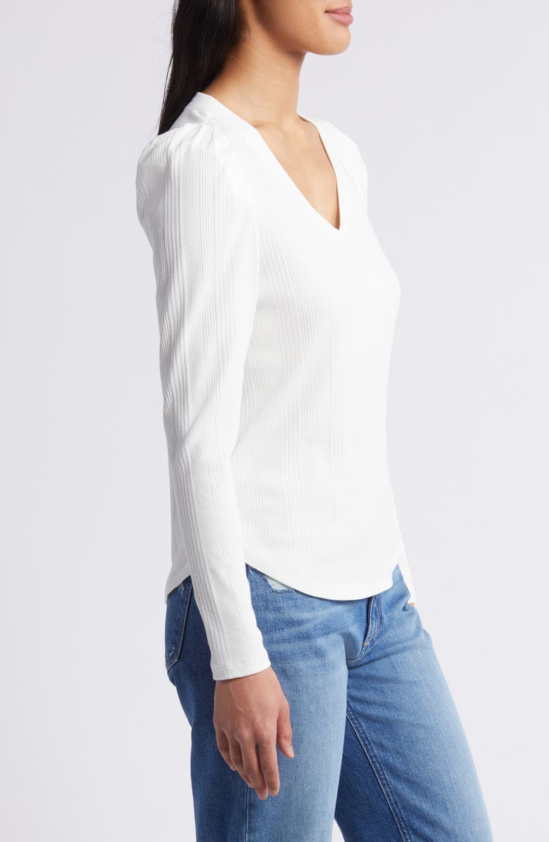 Wit & Wisdom Puff Shoulder Rib Top, Alternate, color, White