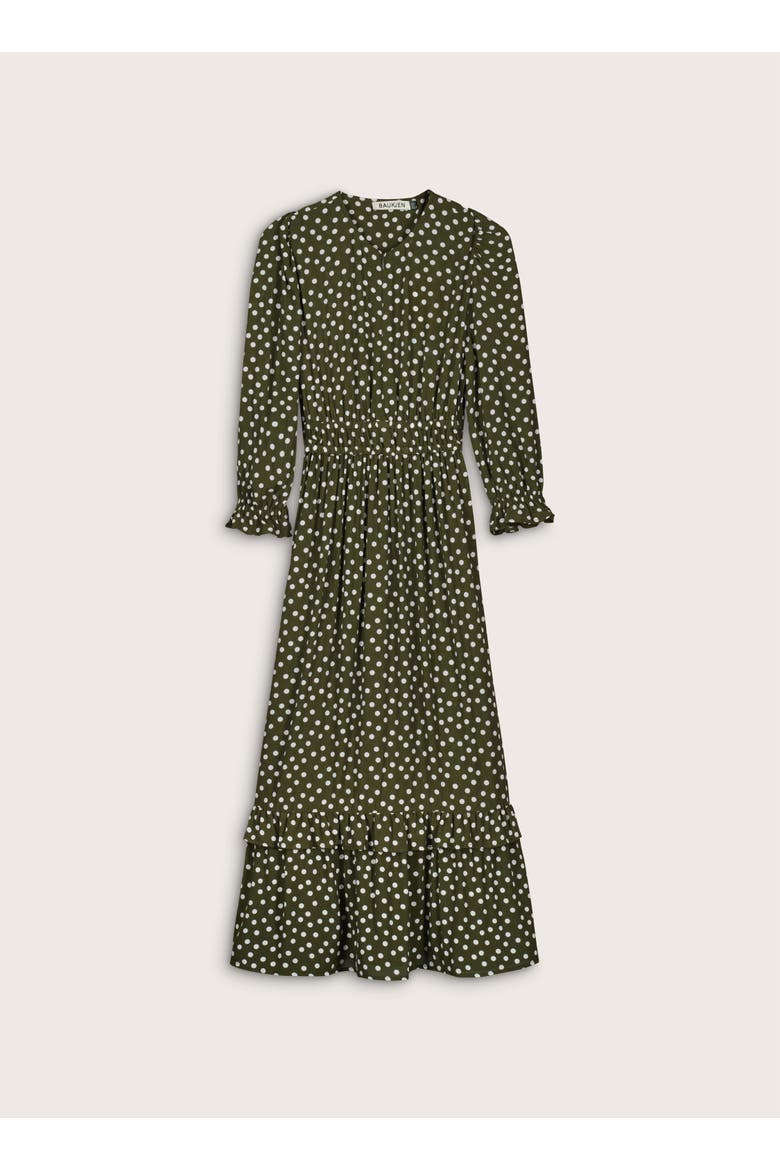 Christine Printed Midi Dress, Alternate, color, Dark Olive Polka