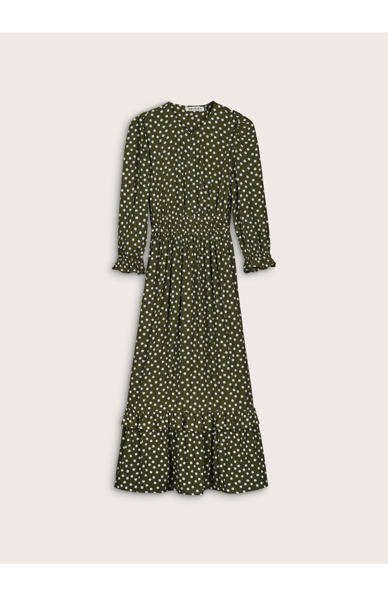 Baukjen Christine Printed Midi Dress, Alternate, color, Dark Olive Polka