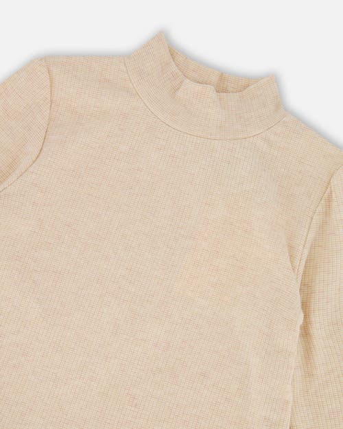 Deux Par Deux Long Sleeve Bi-material Mock Neck Dress And Plaid In Brown