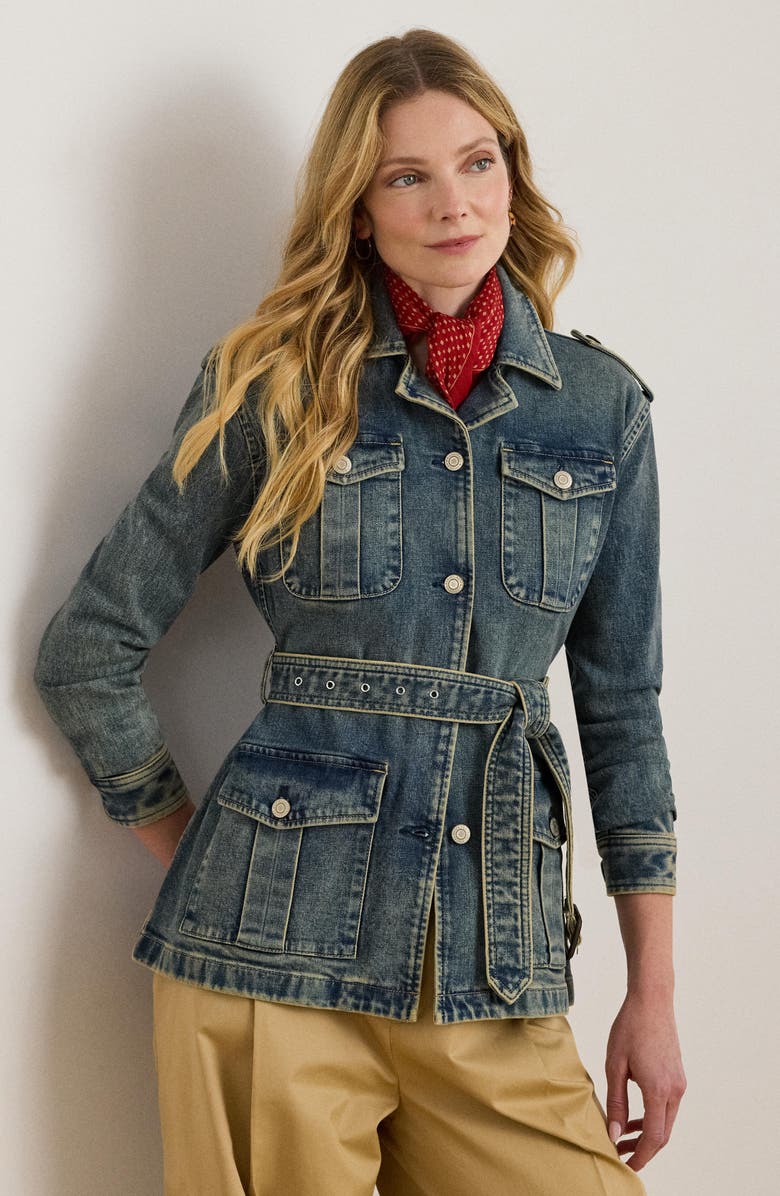 Lauren Ralph Lauren Belted Denim Field Jacket, Alternate, color,