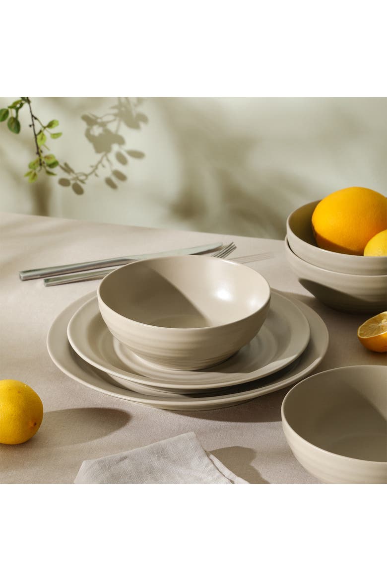 Orbit Stoneware 12-Piece Dinnerware Set with Cereal Bowls, Alternate, color, Beige