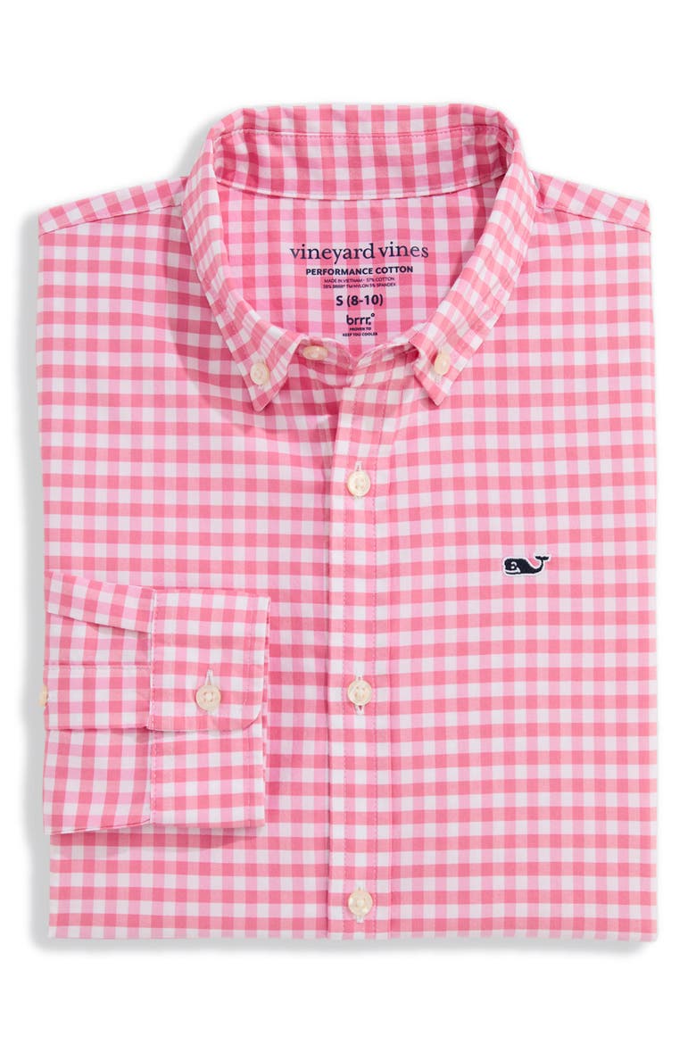 Kids' Skysail Gingham Performance Cotton Button Down Shirt, Alternate, color, BAHAMA BREEZE