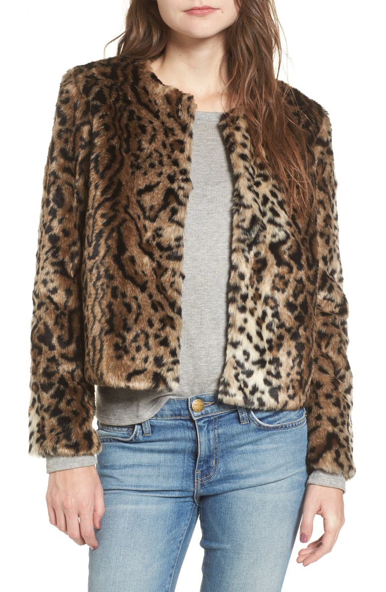 BB Dakota by Steve Madden BB Dakota McKinley Leopard Print Faux Fur Jacket, Main, color, 