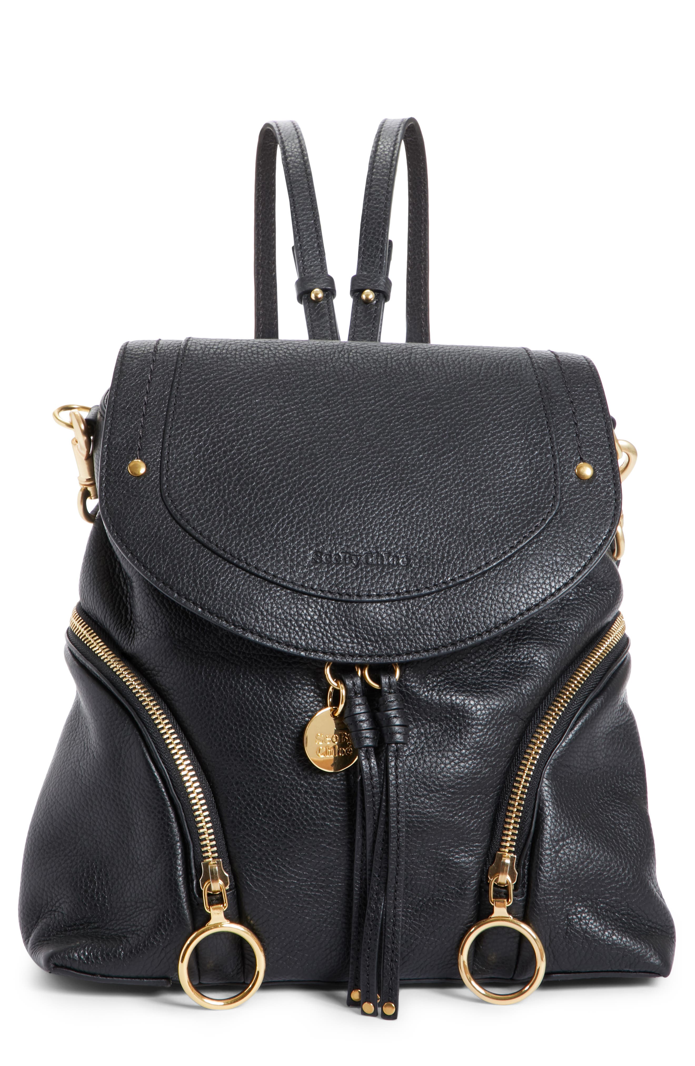 Olga Large Leather Backpack, Main, color, BLACK