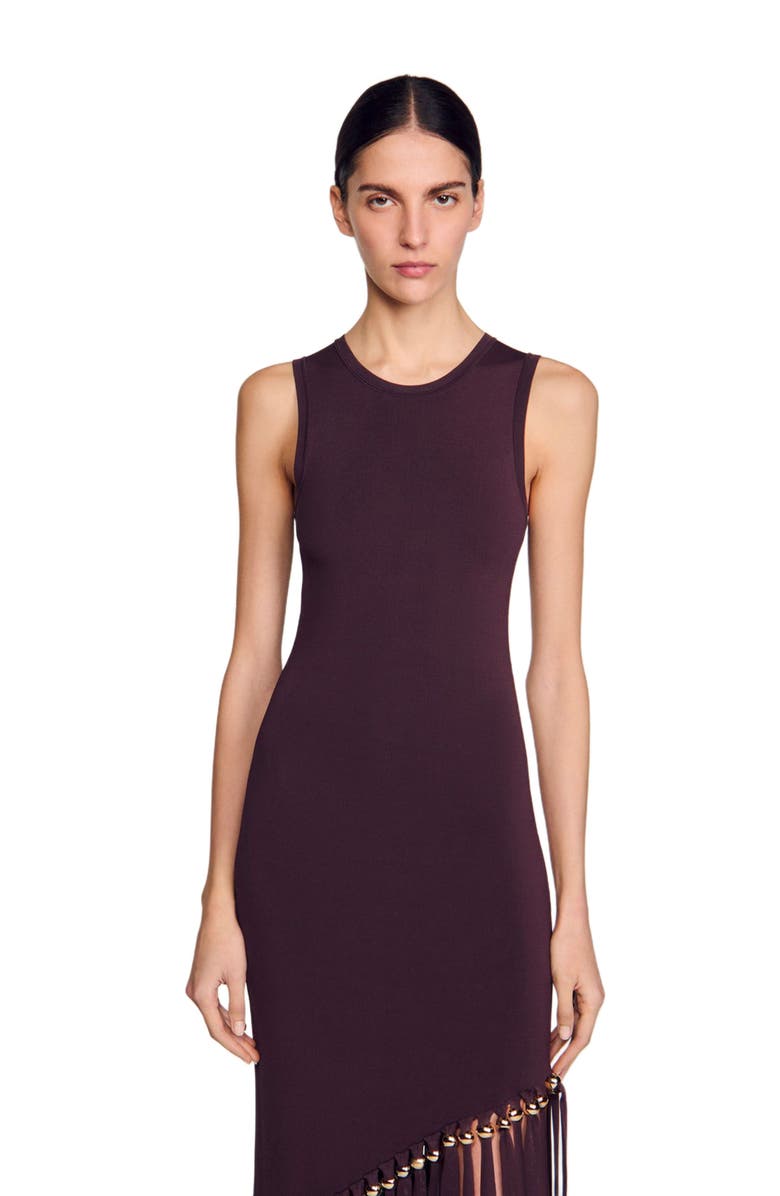 SANDRO Fringed and beaded maxi dress, Alternate, color, 