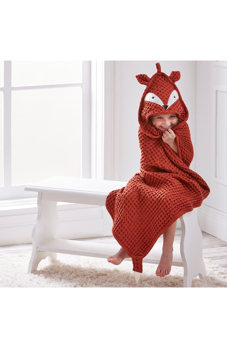 tag Fox Waffle Weave Hooded Towel for Babies Multicolor Cotton, Main, color, Brown