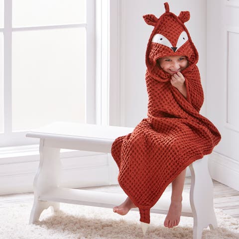 Fox Waffle Weave Hooded Towel for Babies Multicolor Cotton