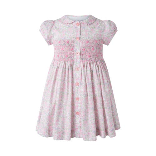 Rachel Riley Girl's Ditsy Smocked Button-front Dress And Bloomers Set In Pink