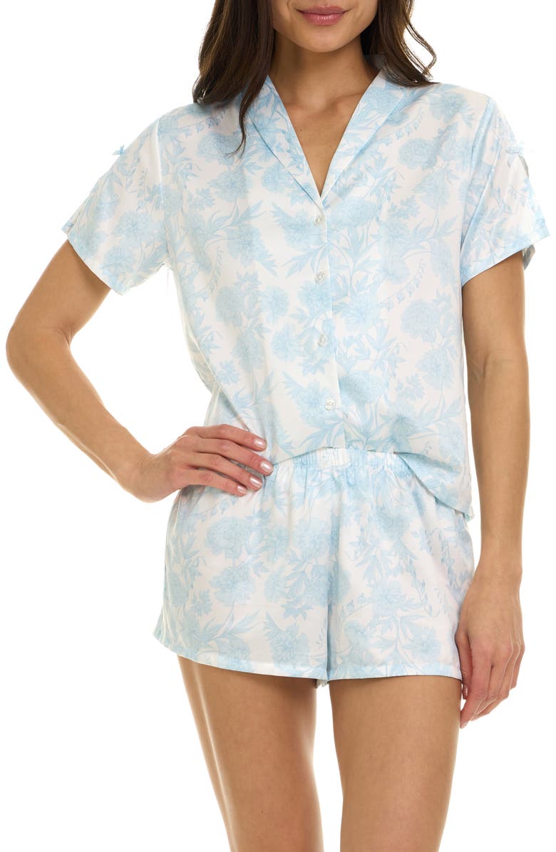 Flora Nikrooz Odessa Floral Satin Pajamas, Alternate, color, Light Blue