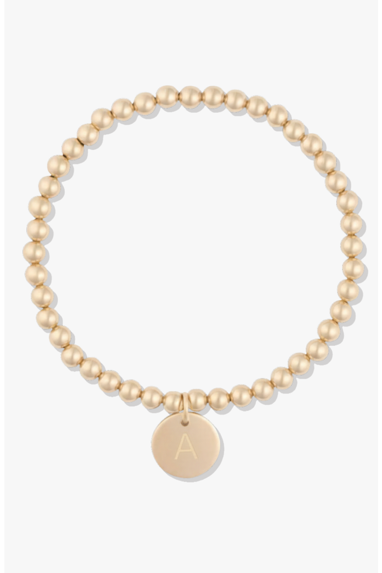 Classic Initial Coin 14k Gold Filled Bead Bracelet, Main, color, Gold A