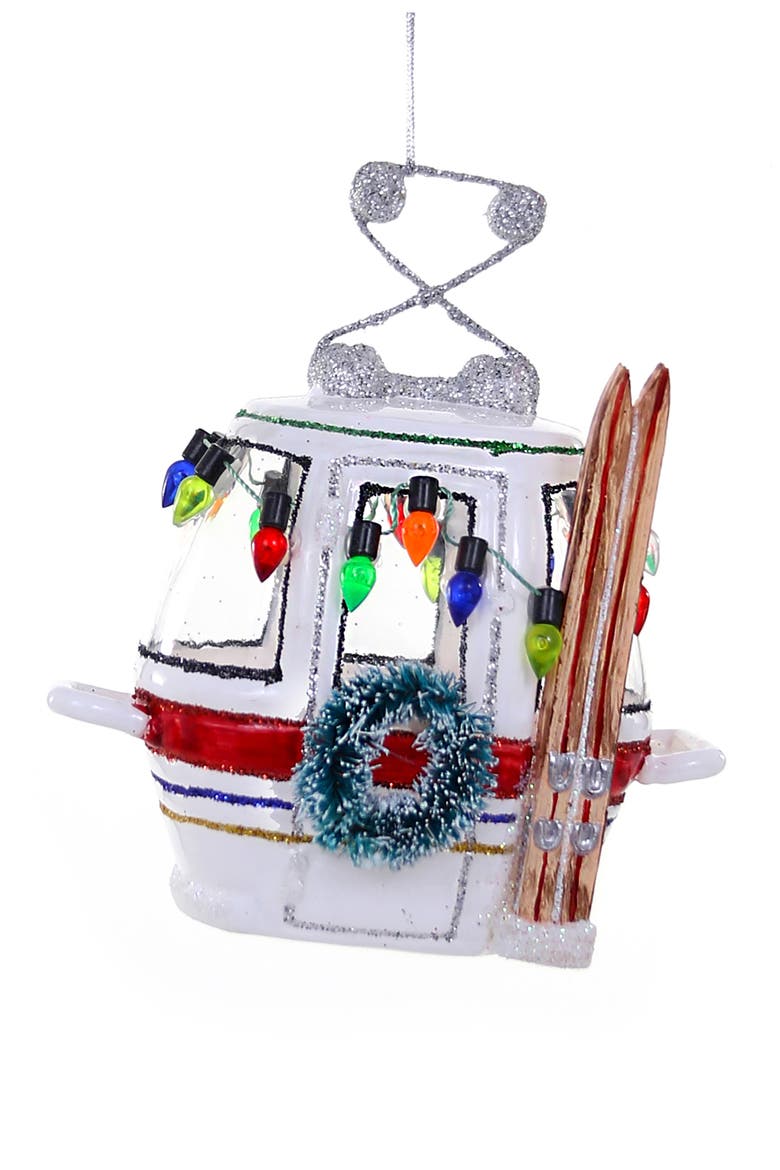 Ski Slope Gondola Glass Christmas Ornament, Main, color, WHITE MULTI