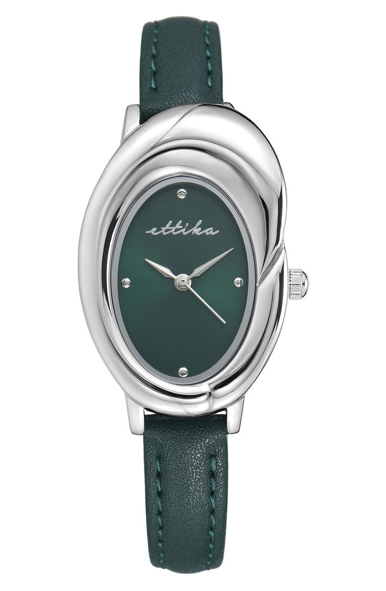 Ettika Bubble Dome Leather Strap Watch, Main, color, Emerald