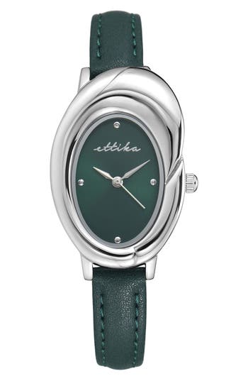 Ettika Bubble Dome Leather Strap Watch In Green