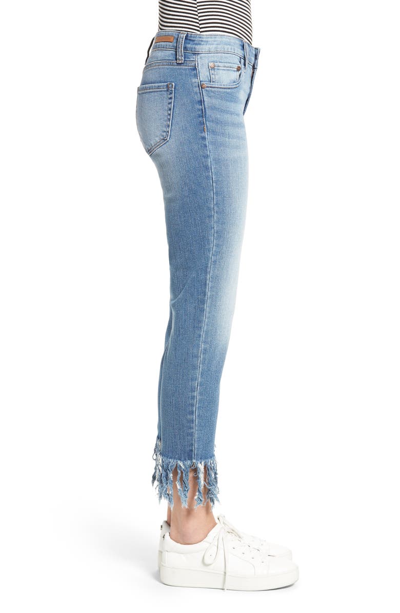 Sun & Shadow Fringe Cuff Crop Jeans, Alternate, color, 