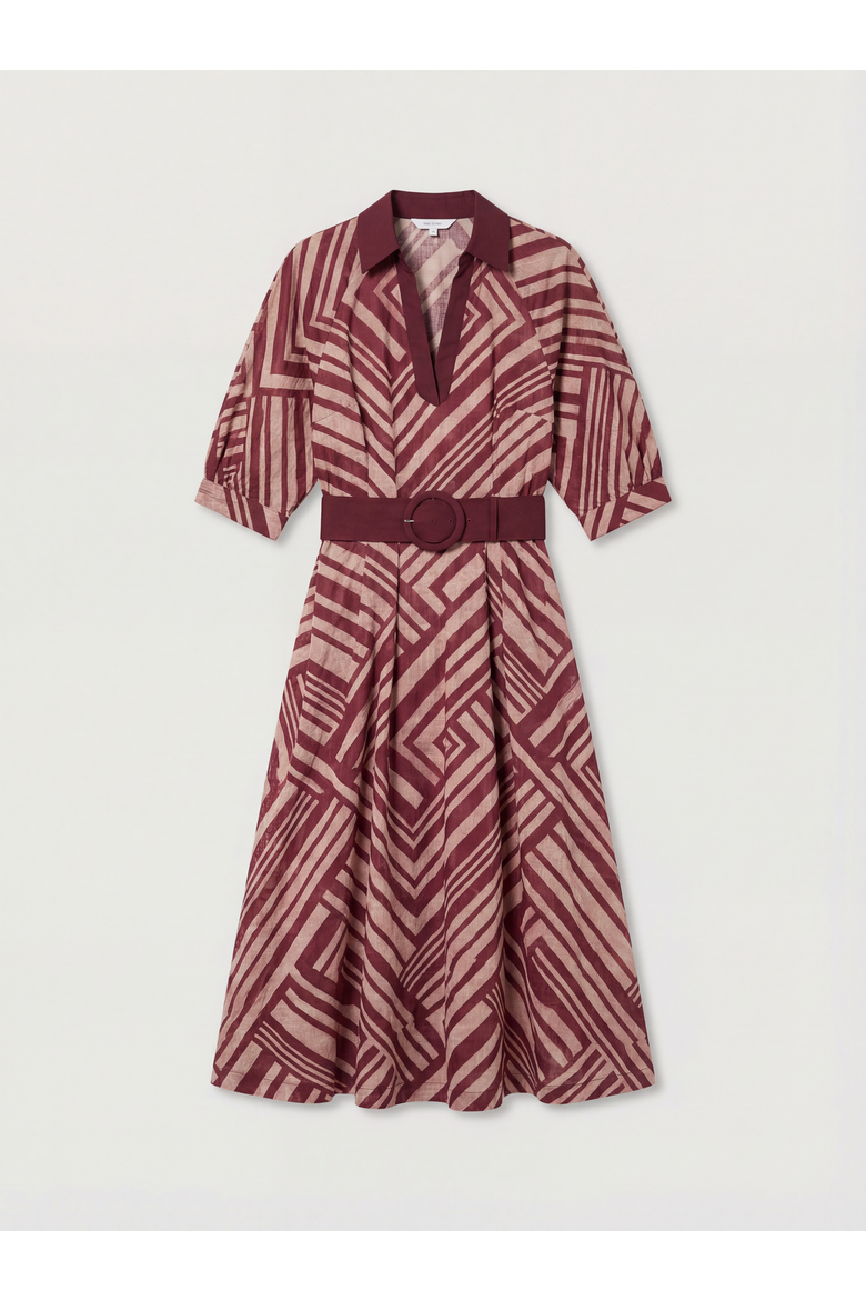 Printed 3/4 Sleeve Plunge Midi Dress, Alternate, color, Stripe