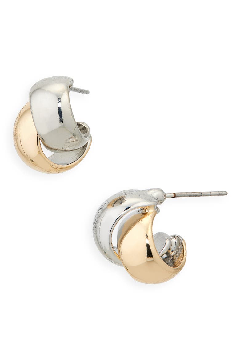 Wide Overlap Huggie Hoop Earrings, Main, color, GOLD- RHODIUM