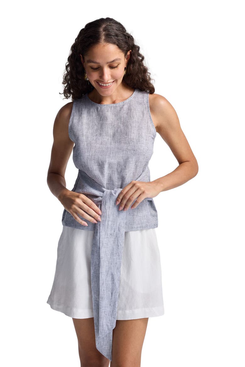 Front-tie Top in Linen Stripes, Alternate, color, Pin Striped Linen